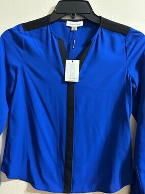 Calvin Klein Cobalt Blue Blouse with Black Trim